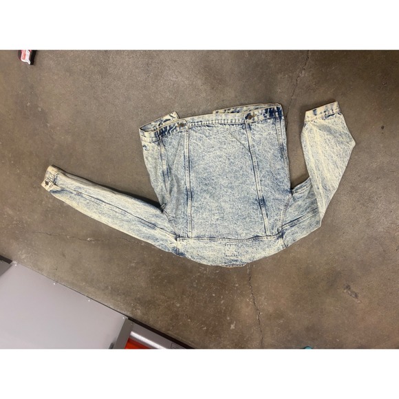 Vintage rare Fluid Acid Wash Denim Jacket with Leather Collar and Pins - Picture 10 of 11